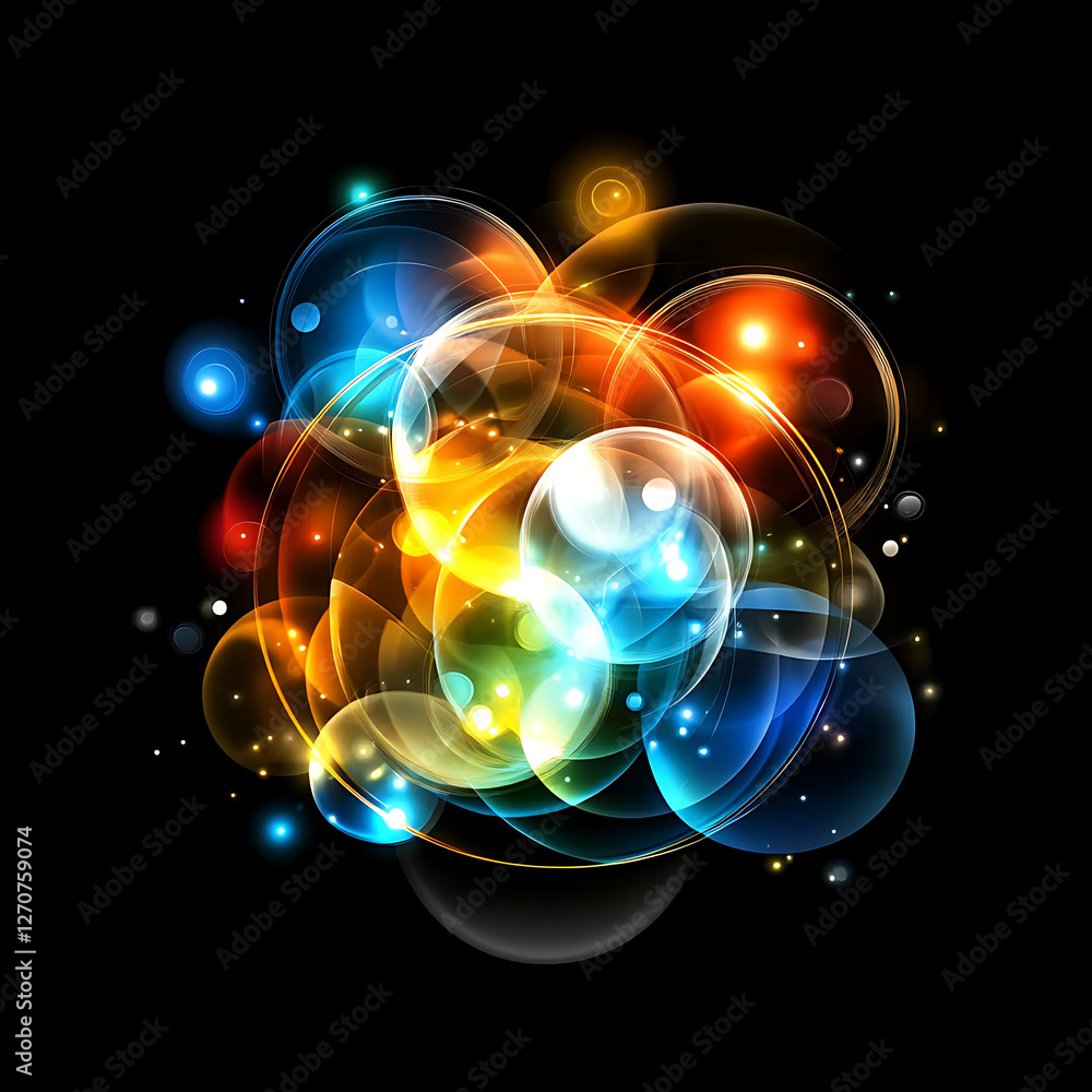 Poster luminous orb clusters abstract spherical display of light and color blend artistic composition