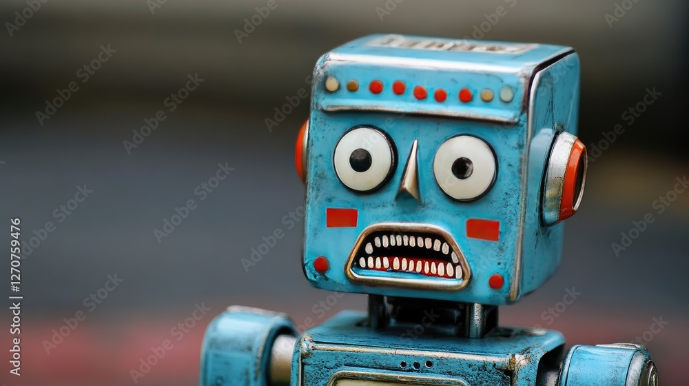 Poster a robot with a human-like expression of frustration, critiquing the unrealistic expectations of ai i