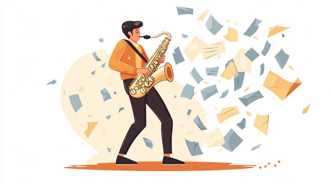 Talented Young Musician Saxophone Player Studying Music Theory