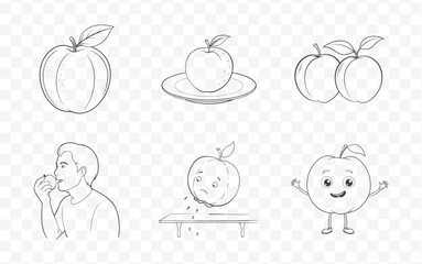 Exquisite Nectarine Line Art Vector Illustrations