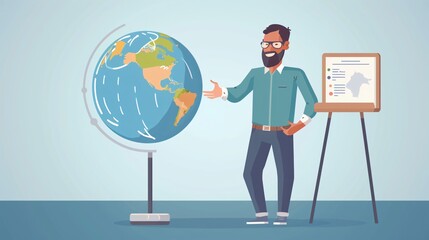 Geography Professor Teaching with Globe