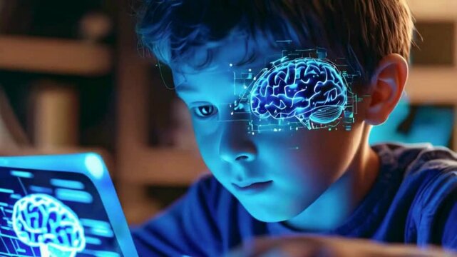 Boy Working on Neuroscience Research Using Laptop