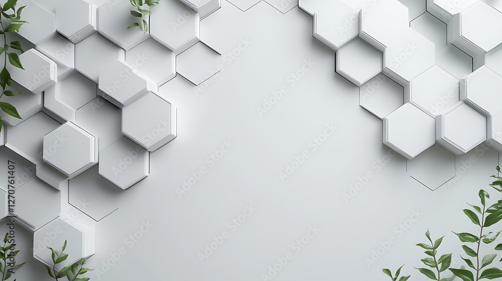 Poster abstract geometric pattern with greenery, for a minimalist design background