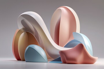 Contemporary 3D Render of Soft Colored Organic Geometric Shapes
