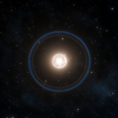 Fototapeta premium Luminous Star System with Rings Shining Brightly Against Cosmic Backdrop of Distant Galaxies