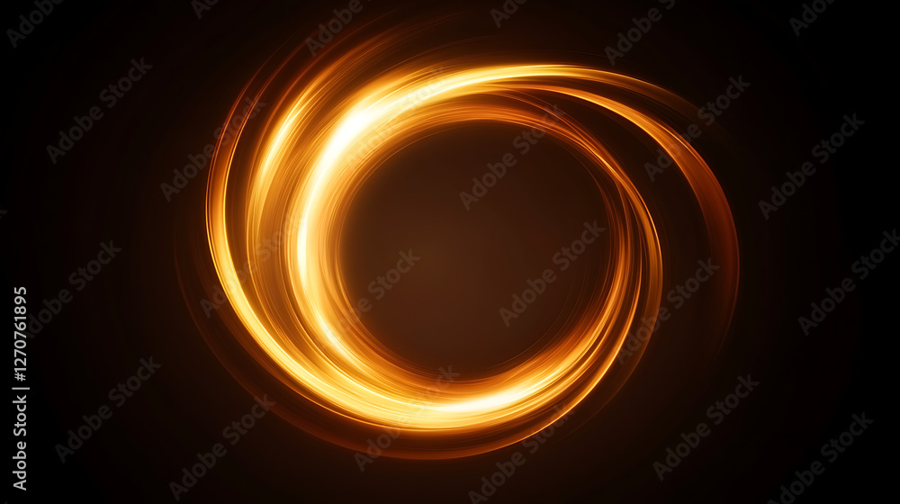 Aufkleber luminous swirl dynamic golden energy flows in abstract circular vortex against black background