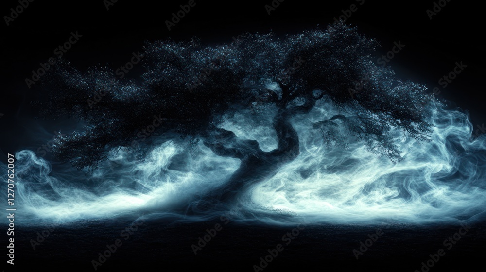 Canvas Prints Mystical Tree Enveloped by Smoke