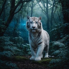 Design a tattoo concept featuring a tiger intertwined with flowers and flames.