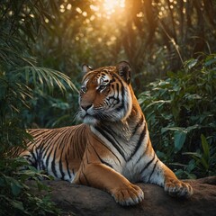 Design a tattoo concept featuring a tiger intertwined with flowers and flames.