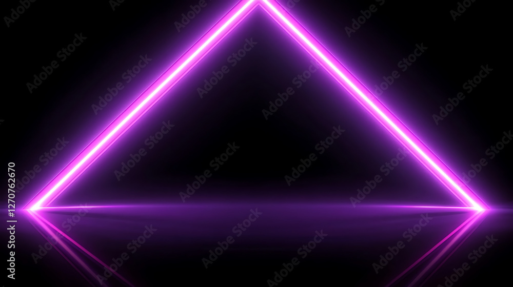 Poster luminous triangle portal emerging from shadowy depths with violet glow and mirror reflection effect