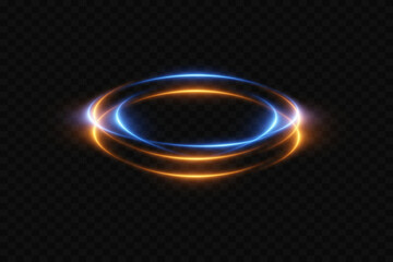 Neon glowing portal of light. Circle light effect. On a transparent background.