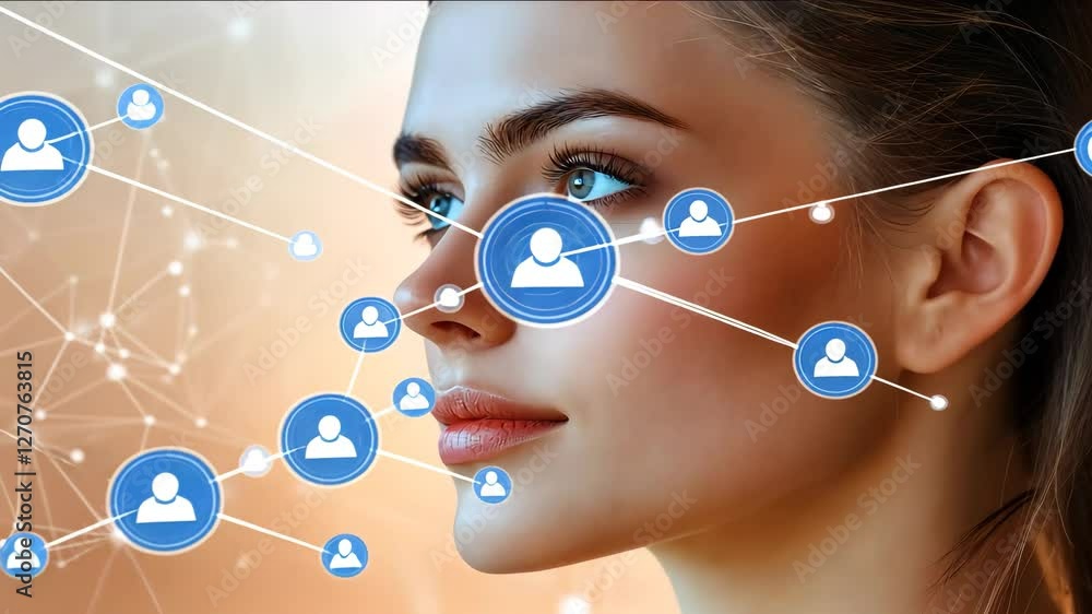Poster digital interaction and connectivity concept with person profile symbols