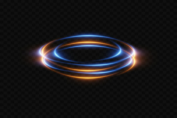 Neon glowing portal of light. Circle light effect. On a transparent background.