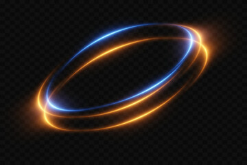 Neon glowing portal of light. Circle light effect. On a transparent background.