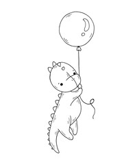 Graphic vector black and white little dinosaur and balloon. © Nellya Egorova