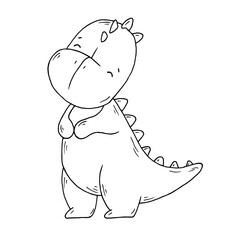 Graphic vector black and white little dinosaur, tyrannosaurus.
