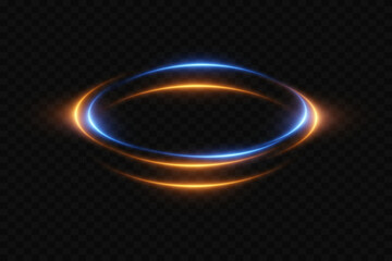 Neon glowing portal of light. Circle light effect. On a transparent background.