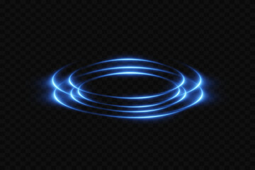 Neon glowing portal of light. Circle light effect. On a transparent background.
