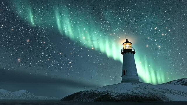 A lighthouse in Iceland with Northern Lights above