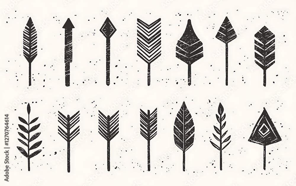 Poster set of stylized tribal arrows, graphic design, background texture. possible use for prints or social