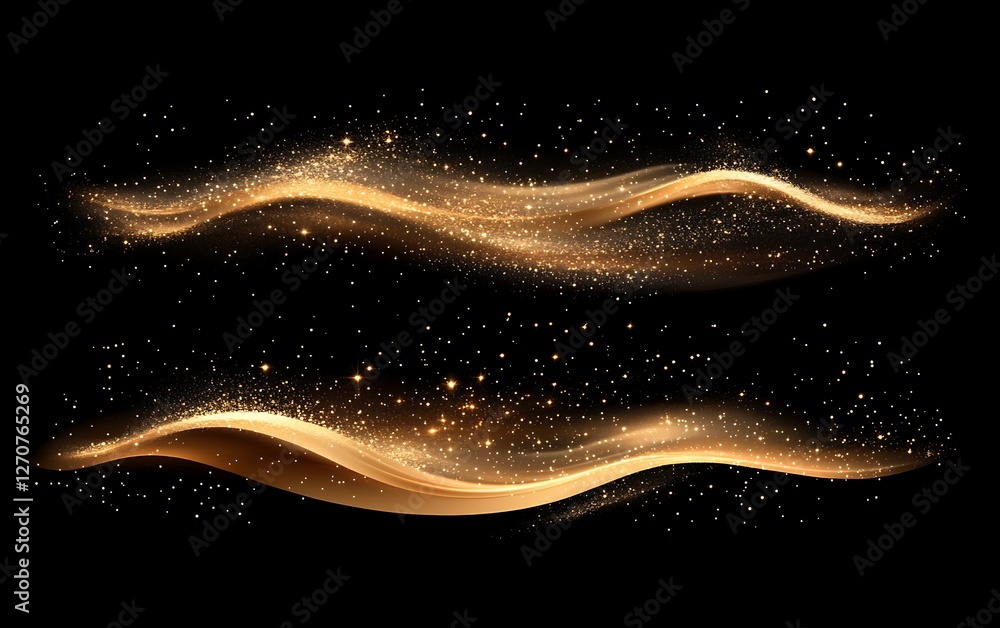 Poster abstract golden waves on black background. possible use graphic element, digital design