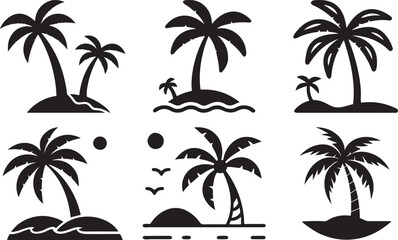 Fototapeta premium Black Silhouette Palm Trees on Island Beach