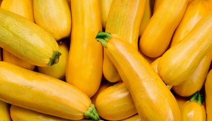 Detailed view of fresh yellow squash, highlighting their smooth texture and bright yellow color. Perfect for healthy food, salads, or vegetable concepts. Texture, background.