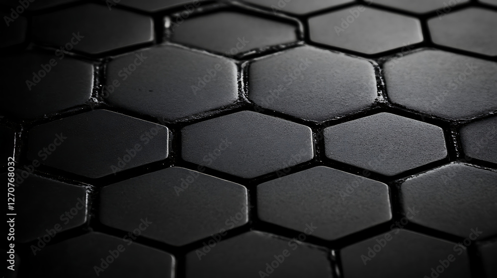 Poster matte black hexagon tiles seamless pattern background dark stone texture modern surface repetitive f