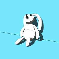 Plush Bunny Toy Posed Against Bright Minimalist Cyan Background