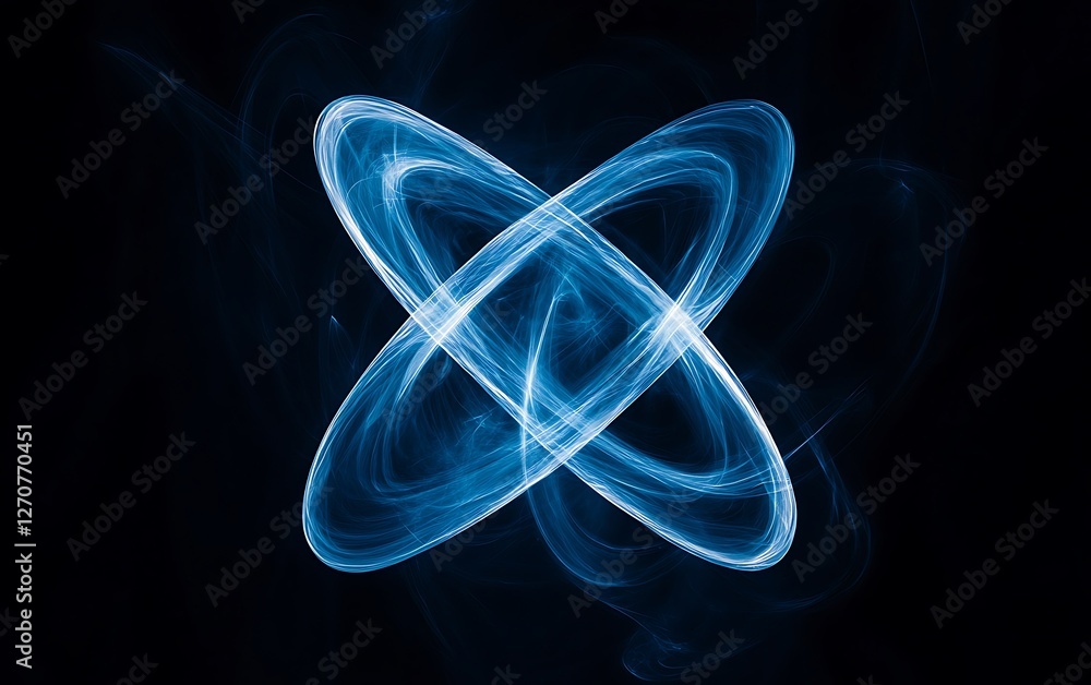 Poster blue light trails form a pattern in the dark background. use for abstract art