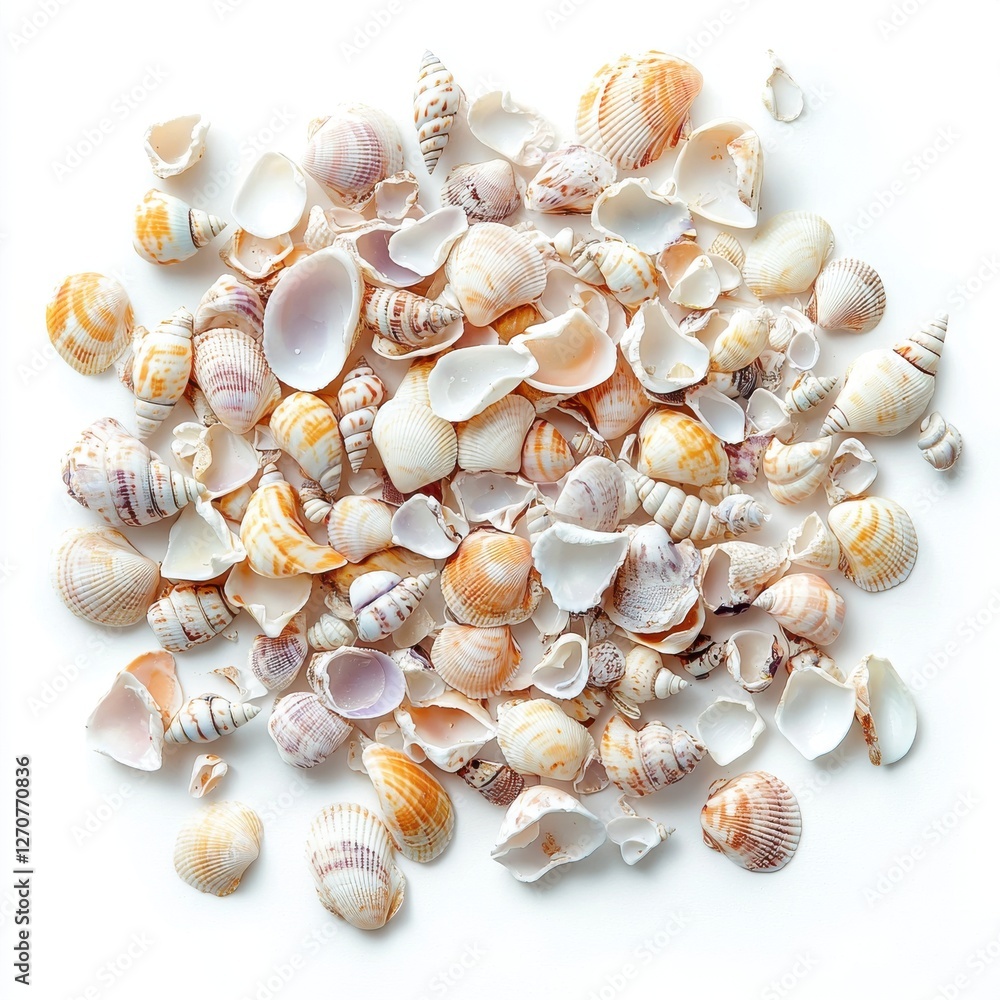 Aufkleber a delicate collection of seashells, featuring an array of shapes, sizes, and textures in soft, neutr