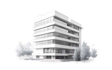 Modern building illustration. Urban design for business or residential purposes with trees in background