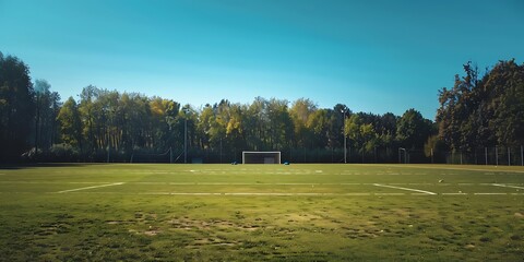 Obraz premium A blank scoreboard at a sports field with green grass and a clear sky in the background