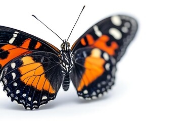 Obraz premium Colorful butterfly on white background. Macro shot for nature projects and educational materials