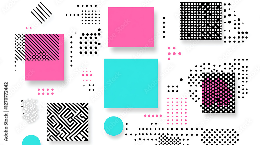 Aufkleber modern geometric abstract composition of squares circles and lines in retro pop art style