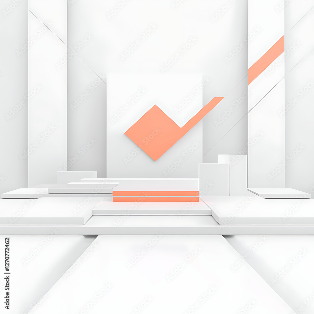 Poster modern geometric white stage with peach accent and abstract check mark symbol 3d render backdrop