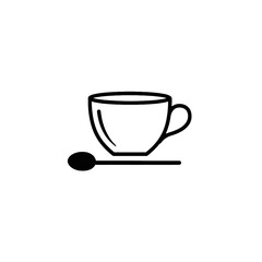 Minimalist Line Art of a Coffee Cup with Spoon Icon