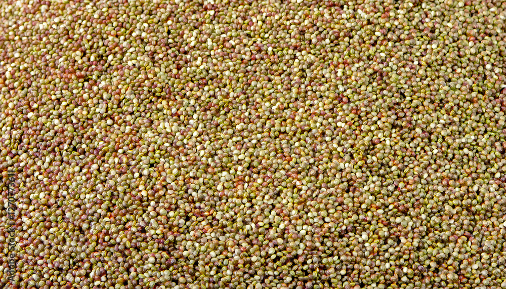 Fototapete repeating pattern of tiny quinoa grains, emphasizing their round shape and light beige or red color.