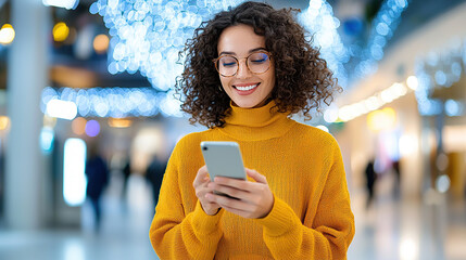 Happy Stylish Woman Using Smartphone for Online Shopping
