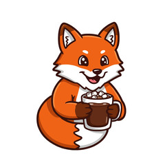 Cartoon Fox Enjoying Hot Cocoa With Marshmallows in a Cozy Setting