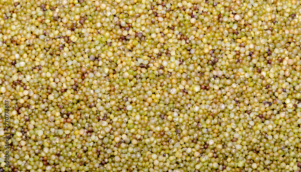 Fototapete repeating pattern of tiny quinoa grains, emphasizing their round shape and light beige or red color.