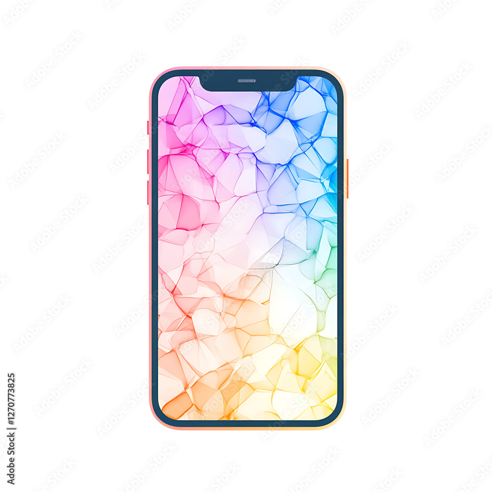 Poster modern smartphone displaying abstract colorful network of interconnected shapes and vibrant design