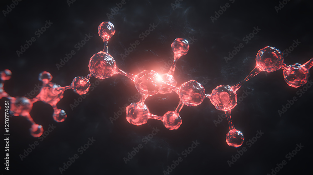 Poster molecular structure 3d render with light and scientific visualization on dark background