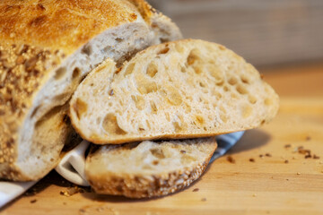 Homemade bread, sourdough wheat loaf with seeds