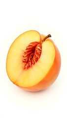 Closeup of a ripe peach showcasing its extraordinary internal structure and color