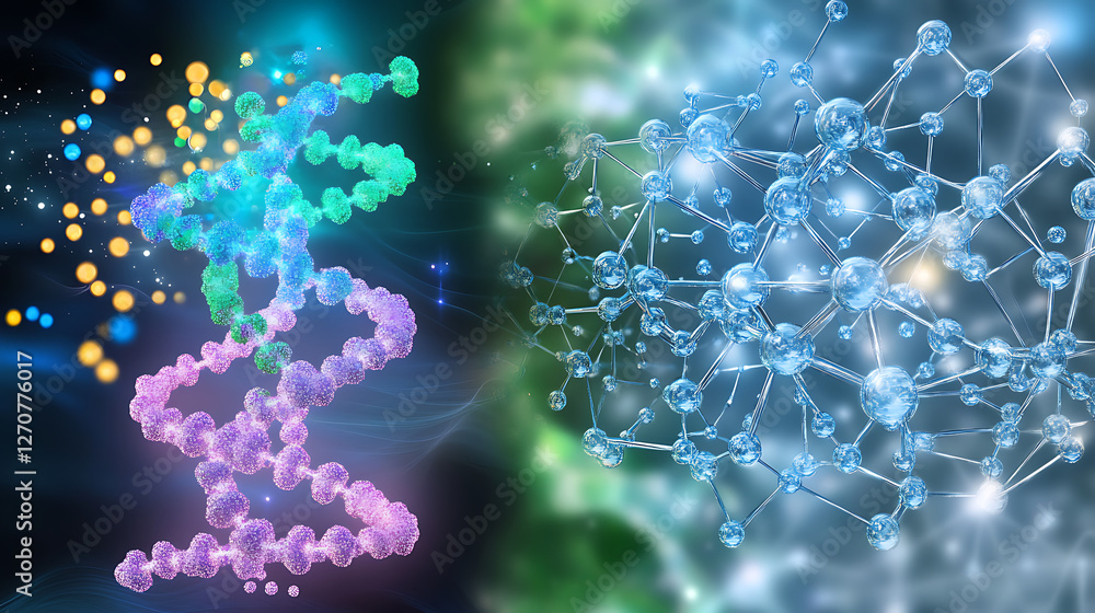 Poster molecular structures in colorful scientific design for research and development projects