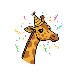 Cartoon Giraffe Wearing Party Hat With Colorful Confetti Background
