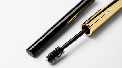 Mascara wand and container showcasing beauty and cosmetic product