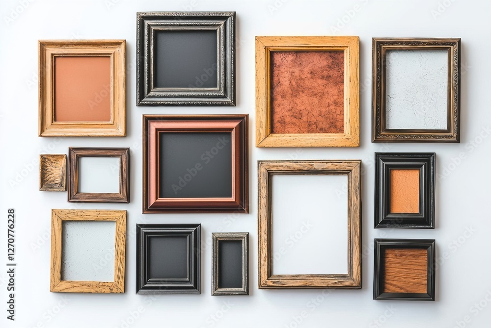 Poster a collection of vintage and modern picture frames of various sizes and textures are neatly arranged 