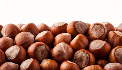 Fototapeta premium Background featuring hazelnut texture, highlighting their smooth surface and rich brown color. Perfect for healthy snacks, baking, or natural food themes. Texture, background.